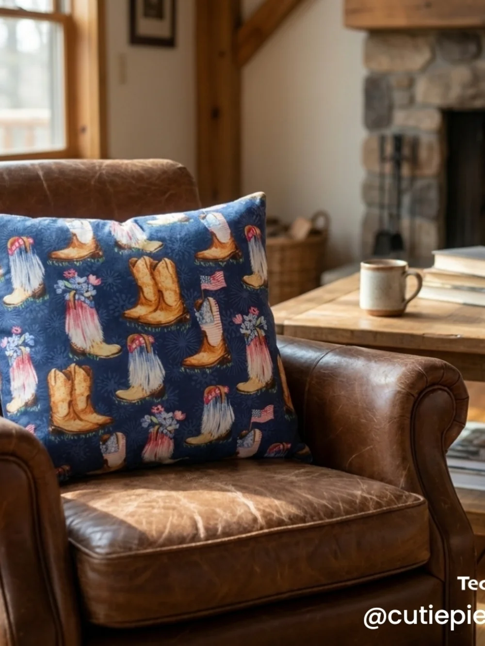 Home Holiday Decorative Pillow - Blue Western Boot Pattern